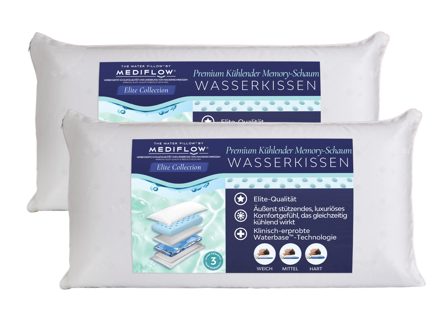 Mediflow Elite Wasserkissen aus Memoryschaum mit kühlendem Gel (2 Größen)