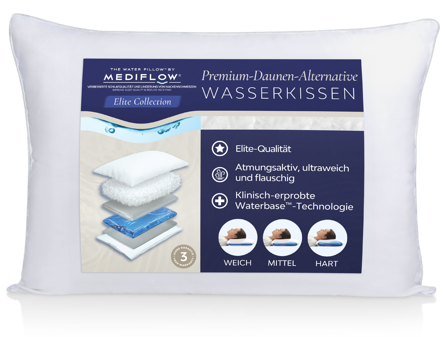Mediflow Elite Wasserkissen aus Daunenersatz (2 Größen)