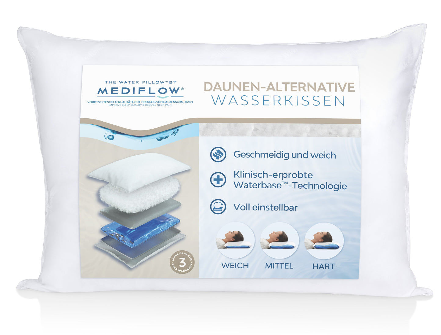 Mediflow Original Wasserkissen aus Daunenersatz (2 Größen)