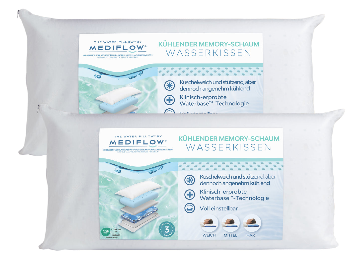 Mediflow Original Wasserkissen aus Memoryschaum mit kühlendem Gel (2 Größen)