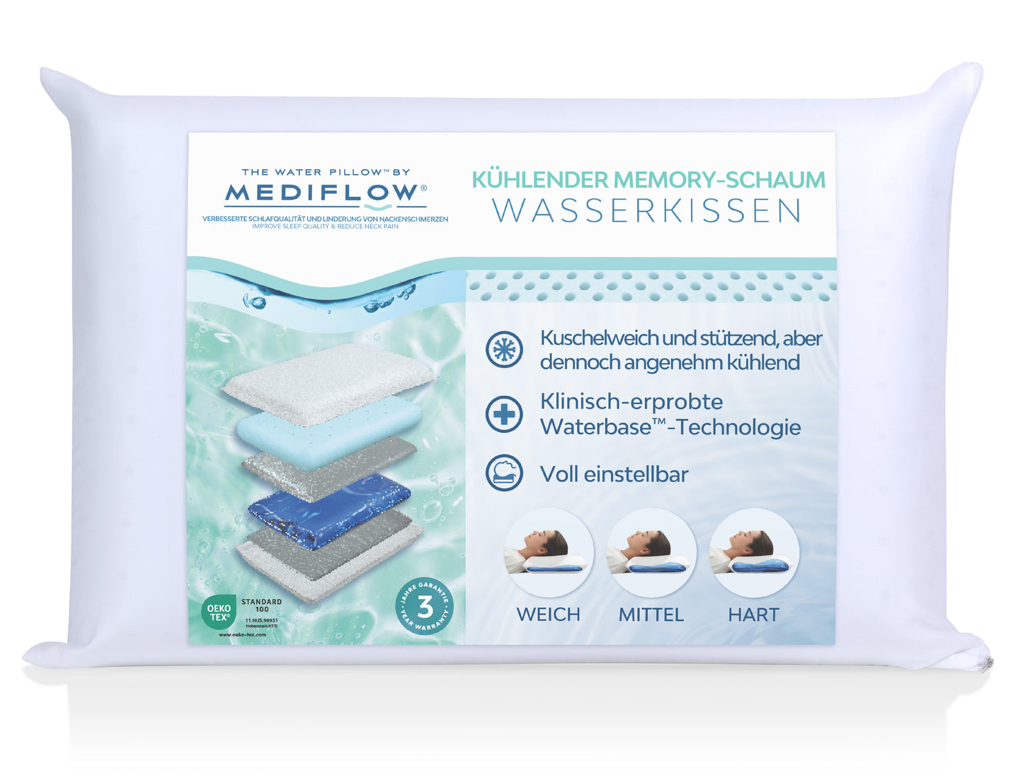 Mediflow Original Wasserkissen aus Memoryschaum mit kühlendem Gel (2 Größen)